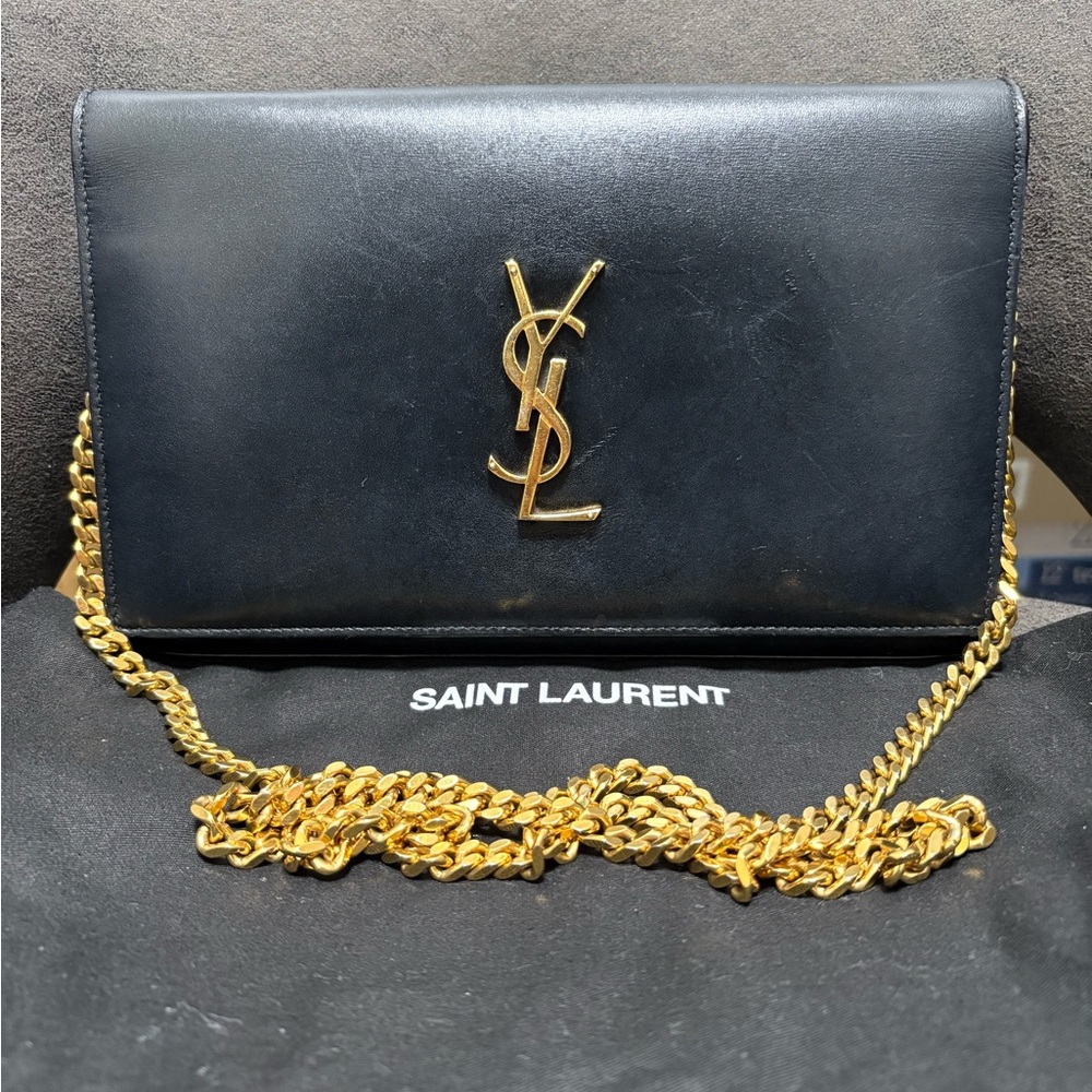 ❌SOLD other platform❌. Saint Laurent Black and Gold Wallet on chain